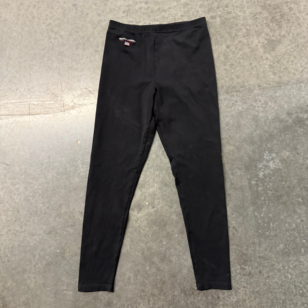 Vintage Ralph Lauren Polo Sport Leggings Black High Waisted Logo Large USA Made